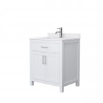 30 Inch Single Bathroom Vanity in White, White Cultured Marble Countertop, Sink, Nickel Trim