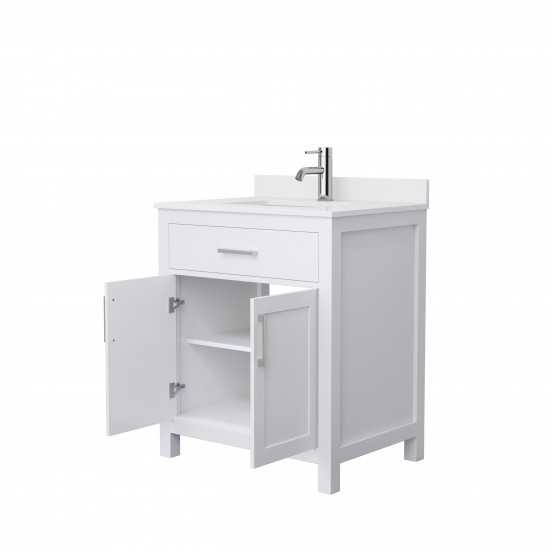 30 Inch Single Bathroom Vanity in White, White Cultured Marble Countertop, Sink, Nickel Trim