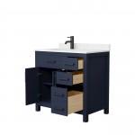 36 Inch Single Bathroom Vanity in Dark Blue, Carrara Cultured Marble Countertop, Sink, Black Trim