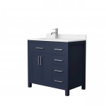 36 Inch Single Bathroom Vanity in Dark Blue, Carrara Cultured Marble Countertop, Sink, Nickel Trim