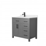 36 Inch Single Bathroom Vanity in Dark Gray, Carrara Cultured Marble Countertop, Sink, Black Trim