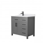 36 Inch Single Bathroom Vanity in Dark Gray, White Cultured Marble Countertop, Sink, Black Trim