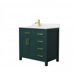 36 Inch Single Bathroom Vanity in Green, Carrara Cultured Marble Countertop, Sink, Gold Trim