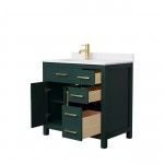 36 Inch Single Bathroom Vanity in Green, Carrara Cultured Marble Countertop, Sink, Gold Trim