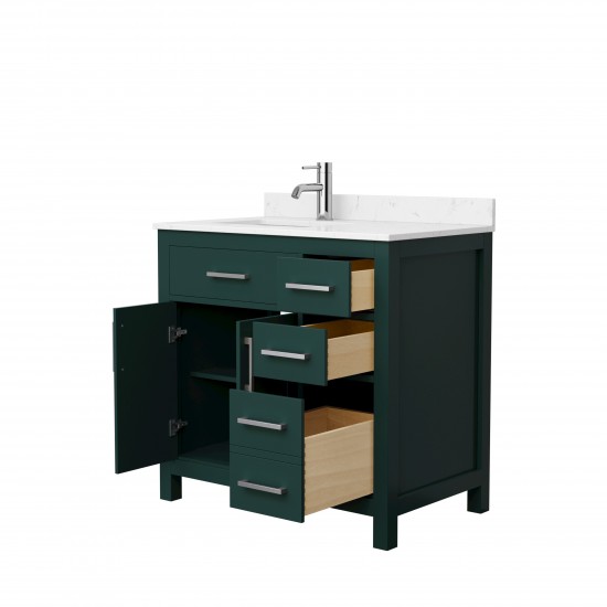 36 Inch Single Bathroom Vanity in Green, Carrara Cultured Marble Countertop, Sink, Nickel Trim