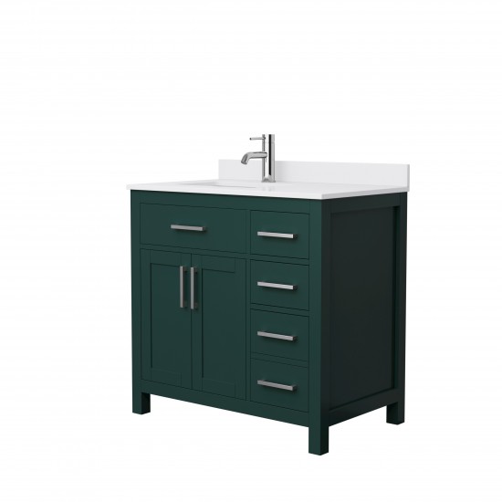 36 Inch Single Bathroom Vanity in Green, White Cultured Marble Countertop, Sink, Nickel Trim