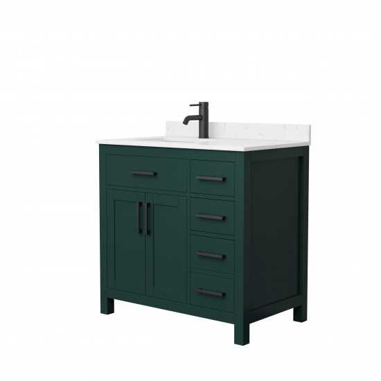 36 Inch Single Bathroom Vanity in Green, Carrara Cultured Marble Countertop, Sink, Black Trim