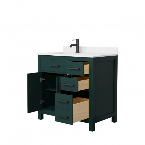 36 Inch Single Bathroom Vanity in Green, Carrara Cultured Marble Countertop, Sink, Black Trim