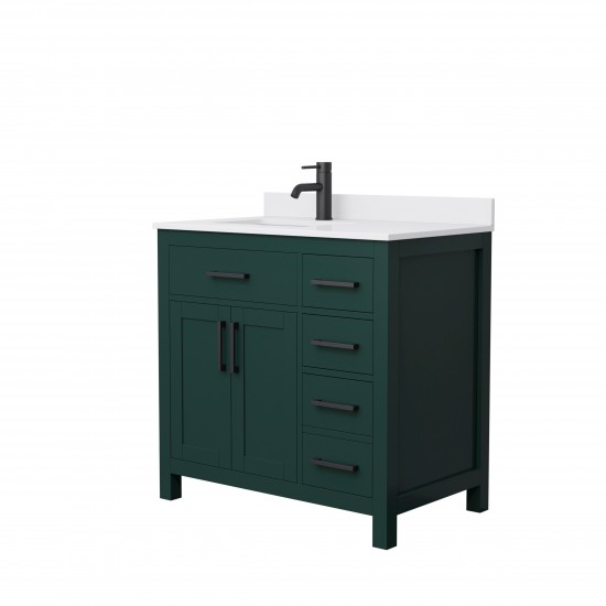 36 Inch Single Bathroom Vanity in Green, White Cultured Marble Countertop, Sink, Black Trim