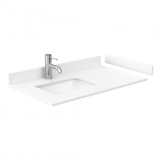 36 Inch Single Bathroom Vanity in White, White Cultured Marble Countertop, Sink, Gold Trim