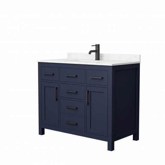 42 Inch Single Bathroom Vanity in Dark Blue, Carrara Cultured Marble Countertop, Sink, Black Trim