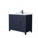 42 Inch Single Bathroom Vanity in Dark Blue, White Cultured Marble Countertop, Sink, Black Trim