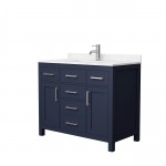 42 Inch Single Bathroom Vanity in Dark Blue, Carrara Cultured Marble Countertop, Sink, Nickel Trim