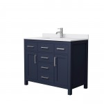 42 Inch Single Bathroom Vanity in Dark Blue, White Cultured Marble Countertop, Sink, Nickel Trim