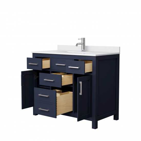 42 Inch Single Bathroom Vanity in Dark Blue, White Cultured Marble Countertop, Sink, Nickel Trim