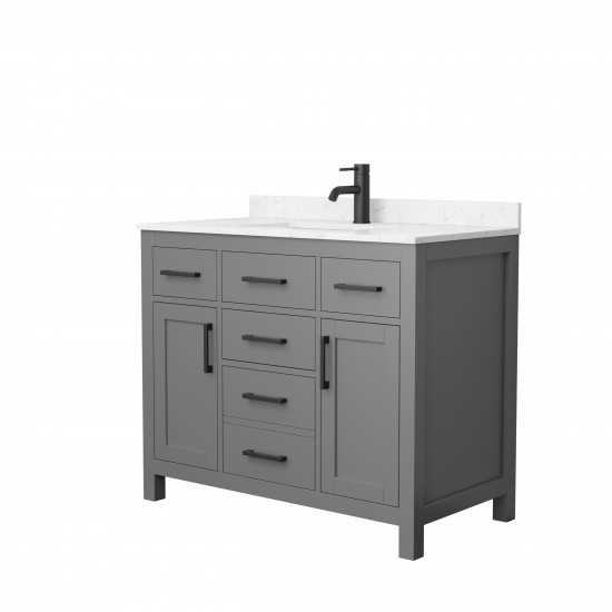 42 Inch Single Bathroom Vanity in Dark Gray, Carrara Cultured Marble Countertop, Sink, Black Trim