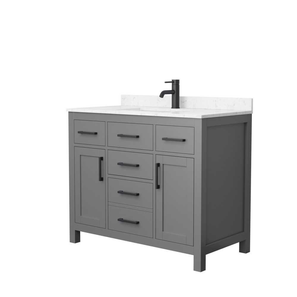 42 Inch Single Bathroom Vanity in Dark Gray, Carrara Cultured Marble Countertop, Sink, Black Trim