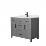 42 Inch Single Bathroom Vanity in Dark Gray, White Cultured Marble Countertop, Sink, Black Trim