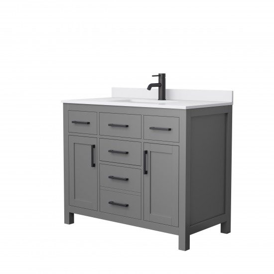 42 Inch Single Bathroom Vanity in Dark Gray, White Cultured Marble Countertop, Sink, Black Trim