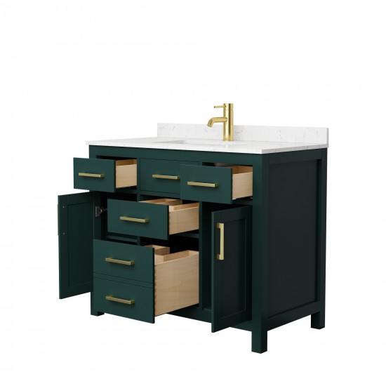 42 Inch Single Bathroom Vanity in Green, Carrara Cultured Marble Countertop, Sink, Gold Trim