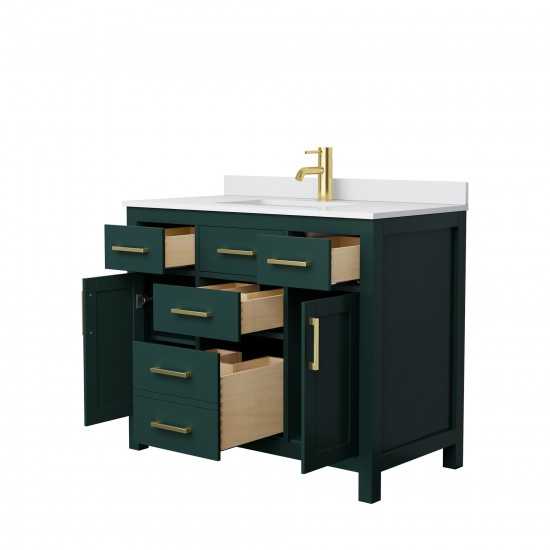 42 Inch Single Bathroom Vanity in Green, White Cultured Marble Countertop, Sink, Gold Trim