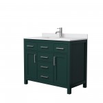 42 Inch Single Bathroom Vanity in Green, White Cultured Marble Countertop, Sink, Nickel Trim