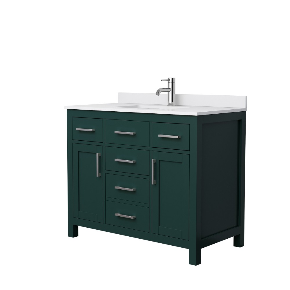 42 Inch Single Bathroom Vanity in Green, White Cultured Marble Countertop, Sink, Nickel Trim