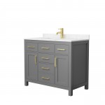 42 Inch Single Bathroom Vanity in Dark Gray, Carrara Cultured Marble Countertop, Sink, Gold Trim