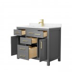 42 Inch Single Bathroom Vanity in Dark Gray, Carrara Cultured Marble Countertop, Sink, Gold Trim