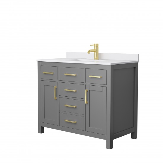 42 Inch Single Bathroom Vanity in Dark Gray, White Cultured Marble Countertop, Sink, Gold Trim