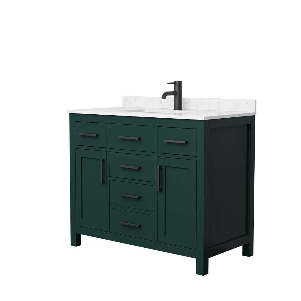 42 Inch Single Bathroom Vanity in Green, Carrara Cultured Marble Countertop, Sink, Black Trim