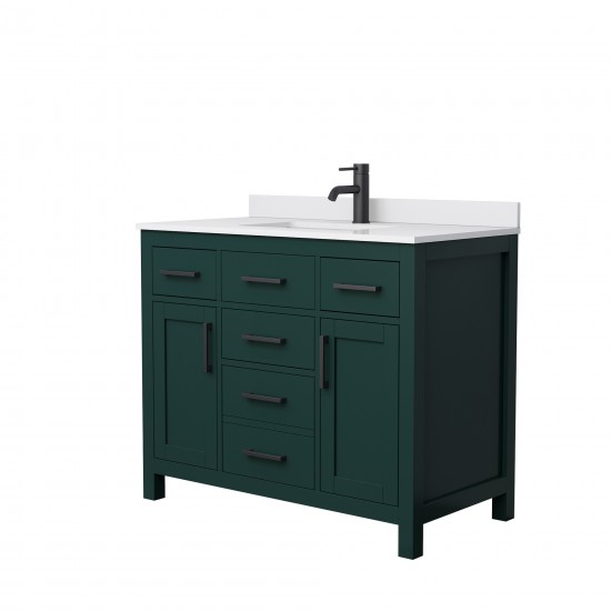 42 Inch Single Bathroom Vanity in Green, White Cultured Marble Countertop, Sink, Black Trim