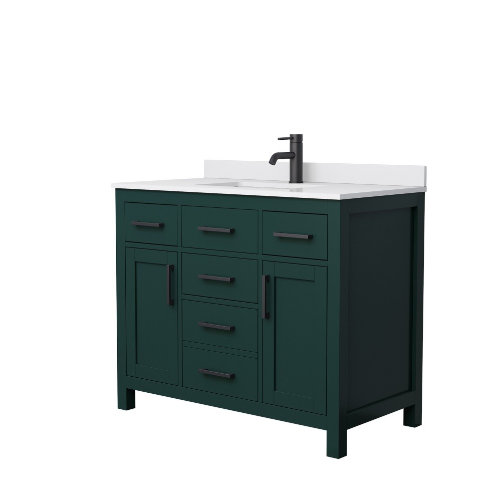 42 Inch Single Bathroom Vanity in Green, White Cultured Marble Countertop, Sink, Black Trim 42 Inch Single Bathroom Vanity in Green, White Cultured Marble Countertop, Sink, Black Trim