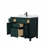 42 Inch Single Bathroom Vanity in Green, White Cultured Marble Countertop, Sink, Black Trim