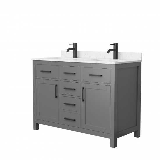 48 Inch Double Bathroom Vanity in Dark Gray, Carrara Cultured Marble Countertop, Sinks, Black Trim