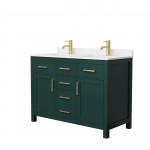 48 Inch Double Bathroom Vanity in Green, Carrara Cultured Marble Countertop, Sinks, Gold Trim