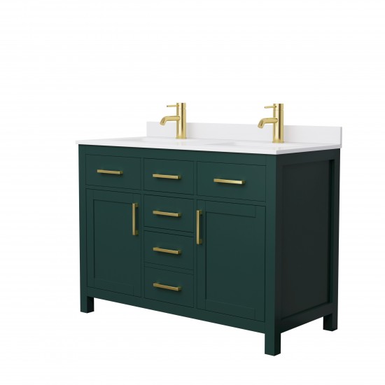 48 Inch Double Bathroom Vanity in Green, White Cultured Marble Countertop, Sinks, Gold Trim