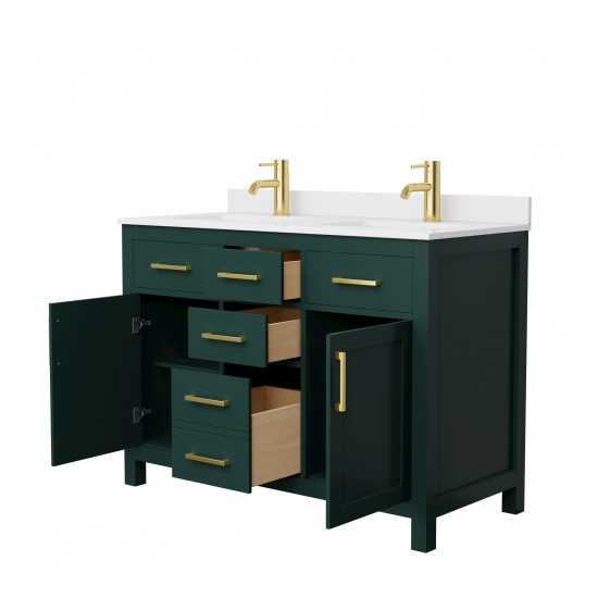 48 Inch Double Bathroom Vanity in Green, White Cultured Marble Countertop, Sinks, Gold Trim