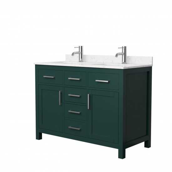 48 Inch Double Bathroom Vanity in Green, Carrara Cultured Marble Countertop, Sinks, Nickel Trim