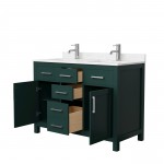 48 Inch Double Bathroom Vanity in Green, Carrara Cultured Marble Countertop, Sinks, Nickel Trim