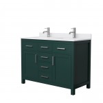 48 Inch Double Bathroom Vanity in Green, White Cultured Marble Countertop, Sinks, Nickel Trim