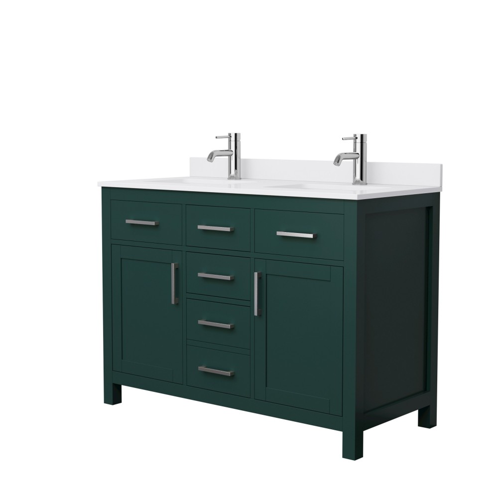 48 Inch Double Bathroom Vanity in Green, White Cultured Marble Countertop, Sinks, Nickel Trim