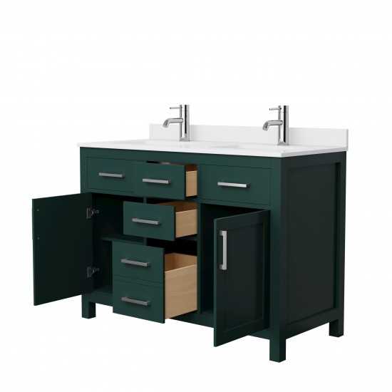 48 Inch Double Bathroom Vanity in Green, White Cultured Marble Countertop, Sinks, Nickel Trim