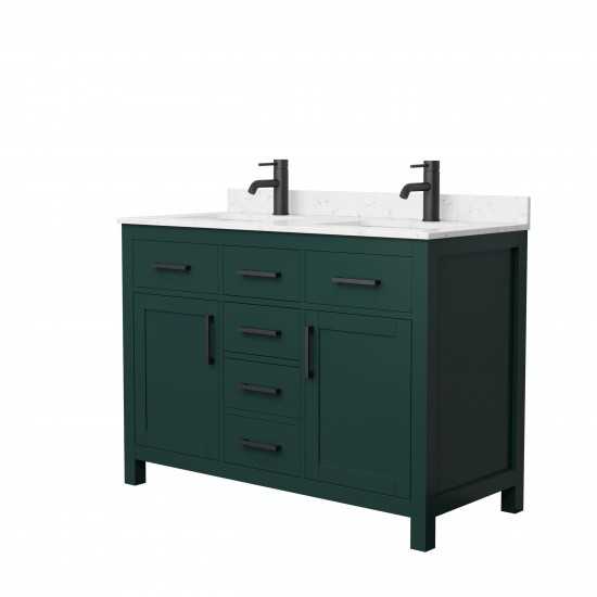 48 Inch Double Bathroom Vanity in Green, Carrara Cultured Marble Countertop, Sinks, Black Trim