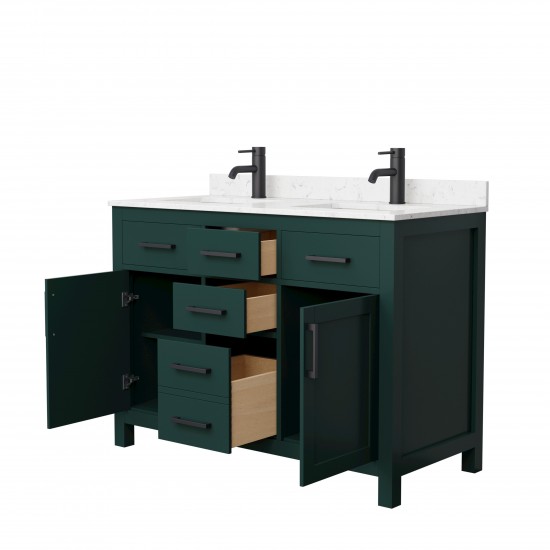 48 Inch Double Bathroom Vanity in Green, Carrara Cultured Marble Countertop, Sinks, Black Trim