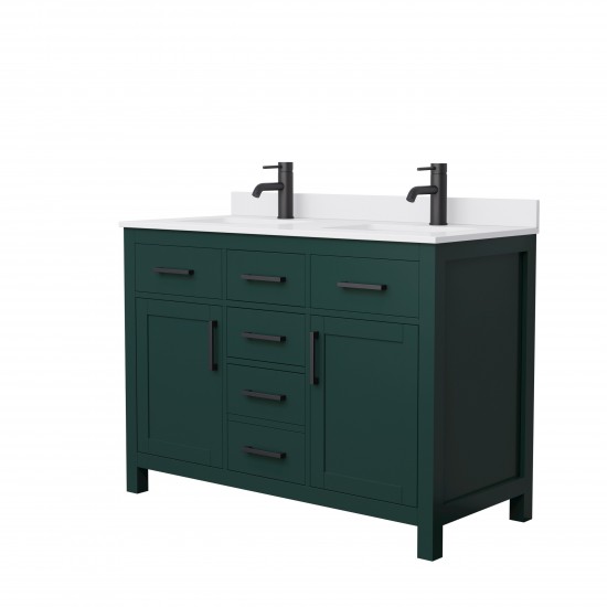 48 Inch Double Bathroom Vanity in Green, White Cultured Marble Countertop, Sinks, Black Trim