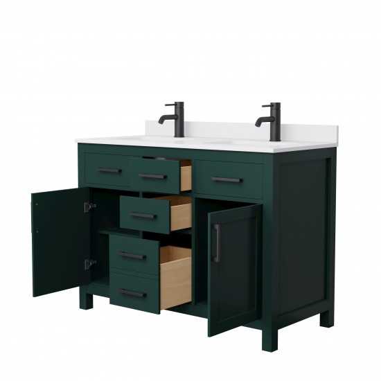 48 Inch Double Bathroom Vanity in Green, White Cultured Marble Countertop, Sinks, Black Trim