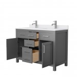 48 Inch Double Bathroom Vanity in Dark Gray, White Cultured Marble Countertop, Sinks, Nickel Trim