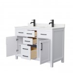 48 Inch Double Bathroom Vanity in White, Carrara Cultured Marble Countertop, Sinks, Black Trim