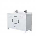 48 Inch Double Bathroom Vanity in White, White Cultured Marble Countertop, Sinks, Black Trim